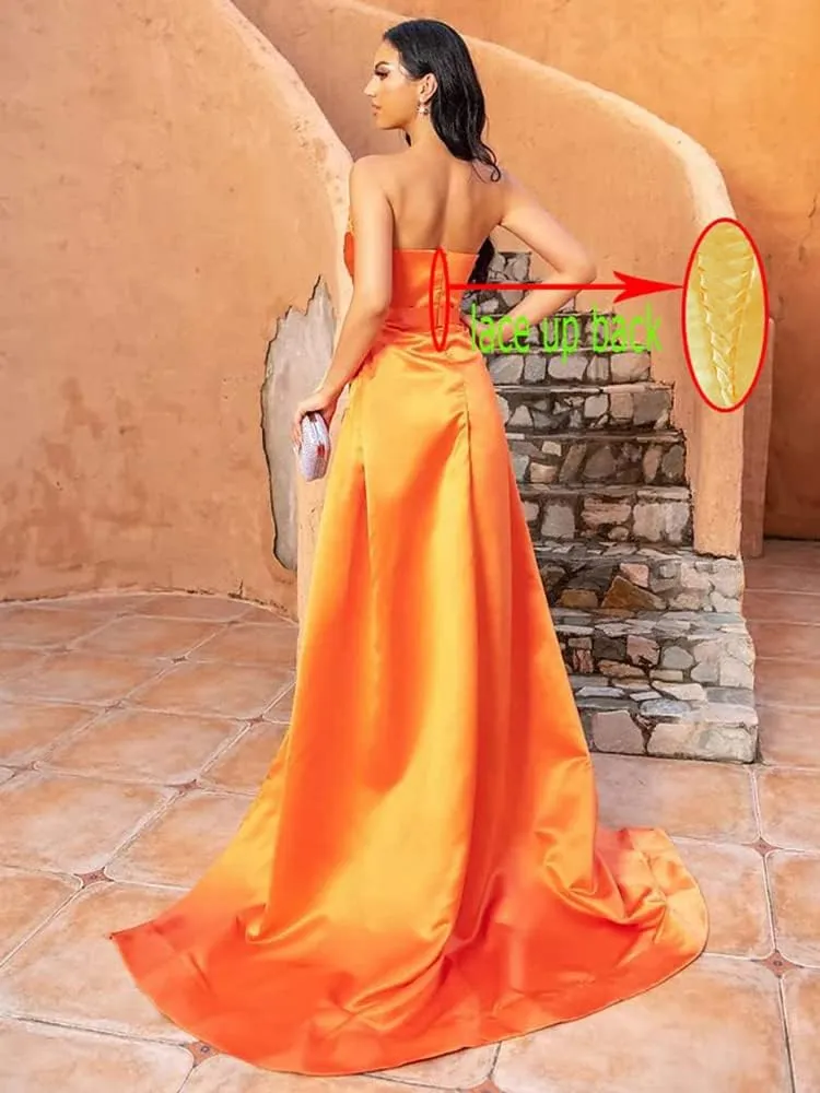 Fanciest Women's Beaded Mermaid Prom Dresses 2025 Satin Ball Gown Long Formal Evening Gowns with Slit