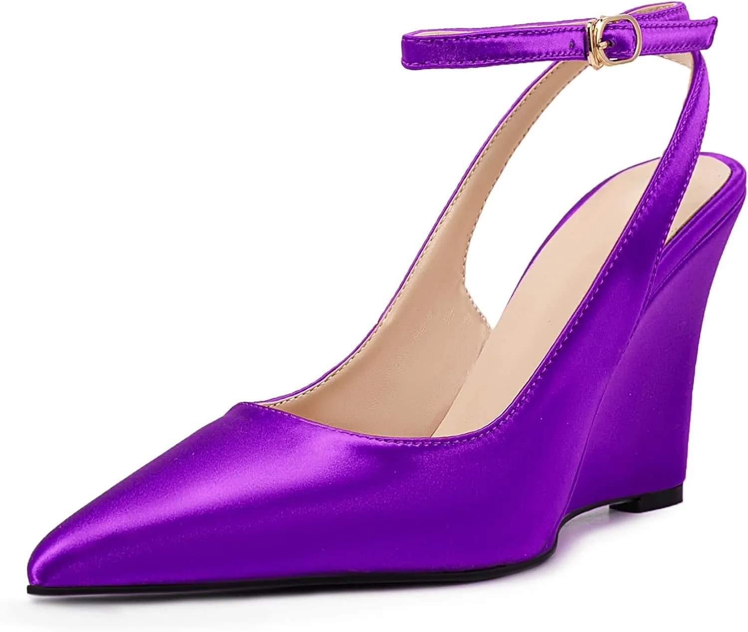 Fashion Pointed Toe Satin Wedges Heeled Sandals for Women