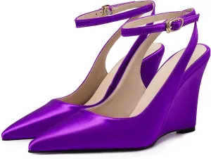 Fashion Pointed Toe Satin Wedges Heeled Sandals for Women
