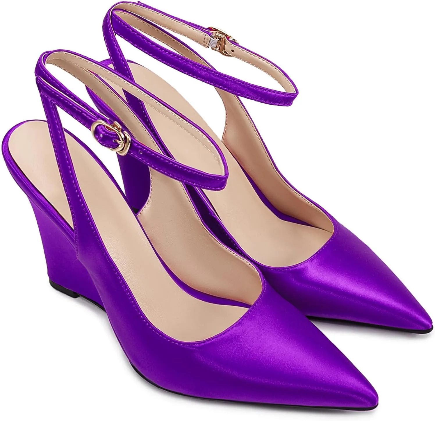 Fashion Pointed Toe Satin Wedges Heeled Sandals for Women