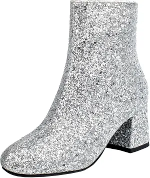 FIFSY Women Sparkly Ankle Boots Sequin Glitter Booties Chunky High Heels
