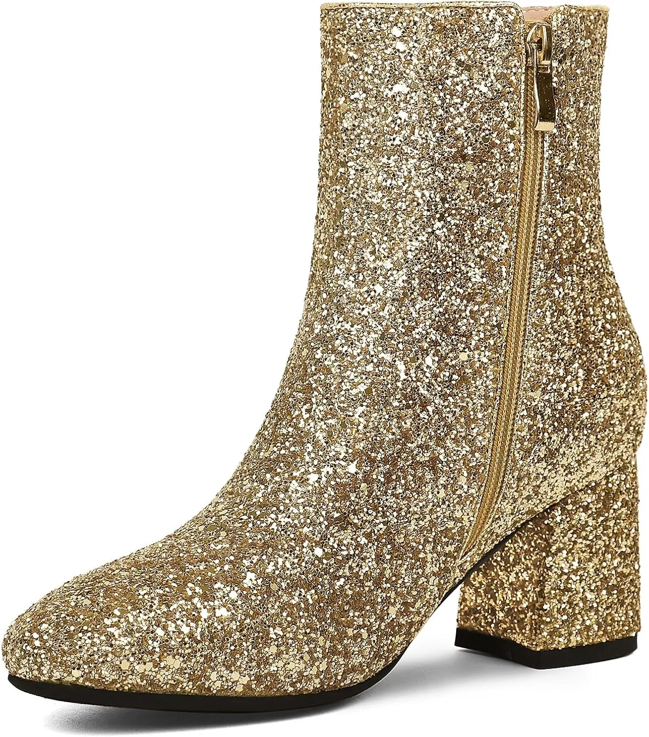 FIFSY Women Sparkly Ankle Boots Sequin Glitter Booties Chunky High Heels