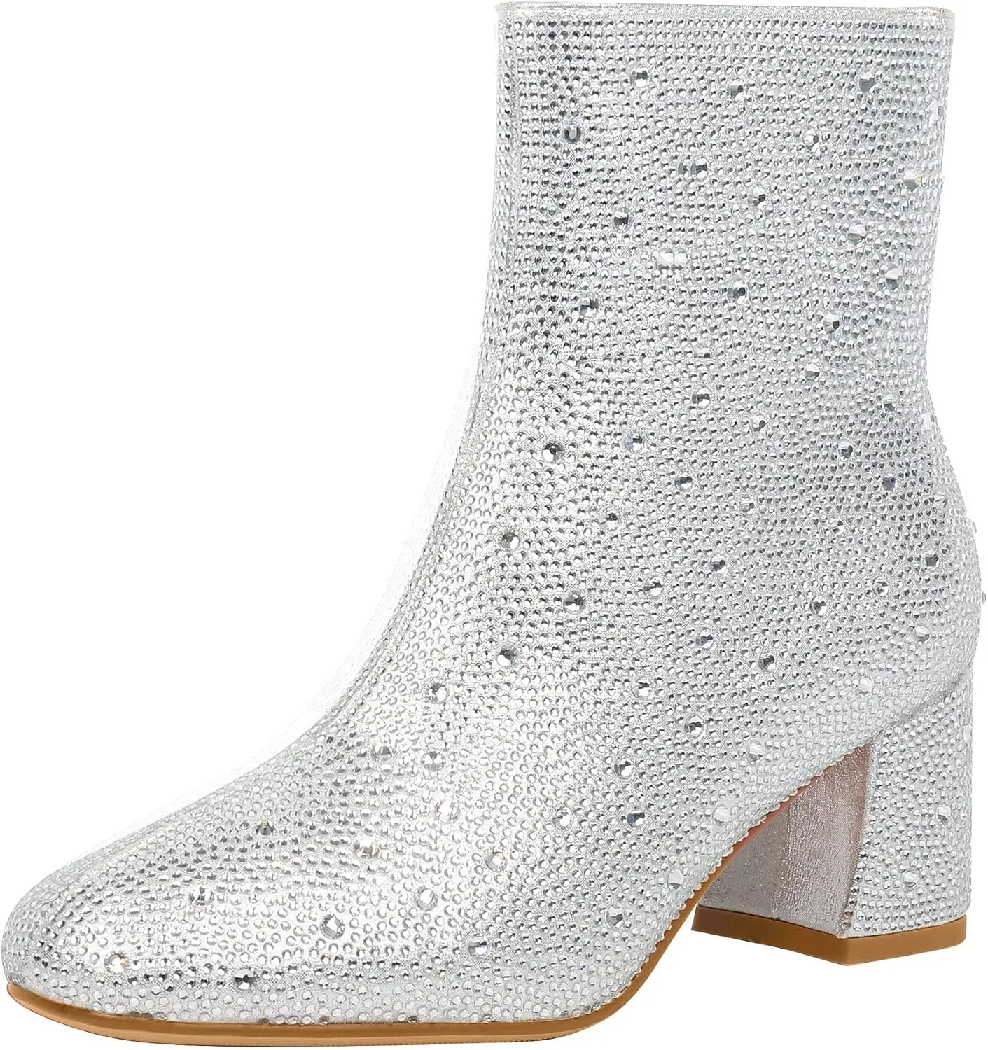 FIFSY Women Sparkly Ankle Boots Sequin Glitter Booties Chunky High Heels