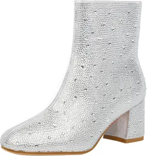 FIFSY Women Sparkly Ankle Boots Sequin Glitter Booties Chunky High Heels