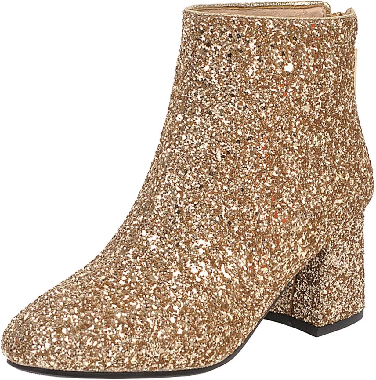 FIFSY Women Sparkly Block Heel Ankle Boots Shiny Heeled Sequin Glitter Boots