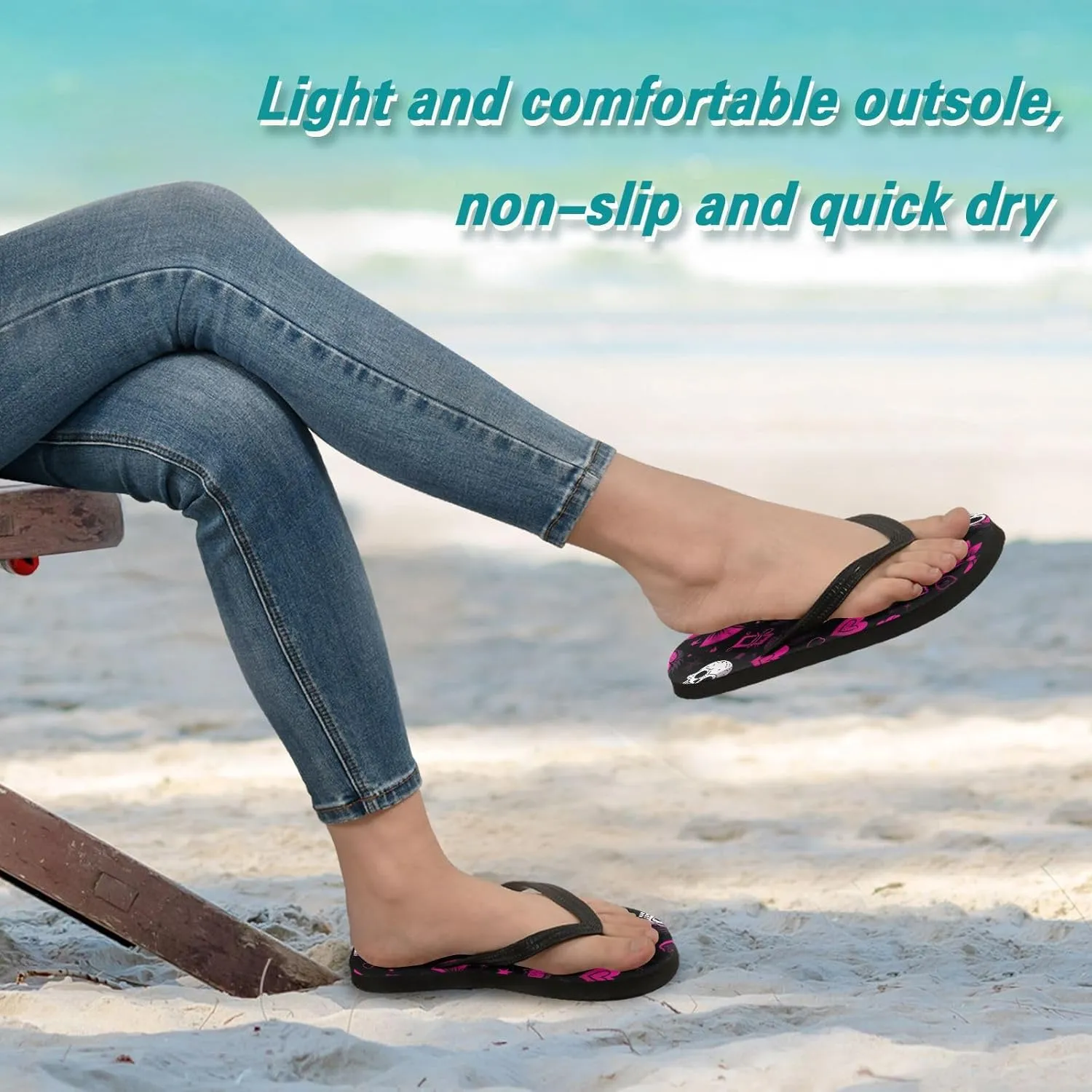 Flip Flop Sandal for Men Women Romantic Skull Summer Thong Sandal Beach Water Shoes,XS