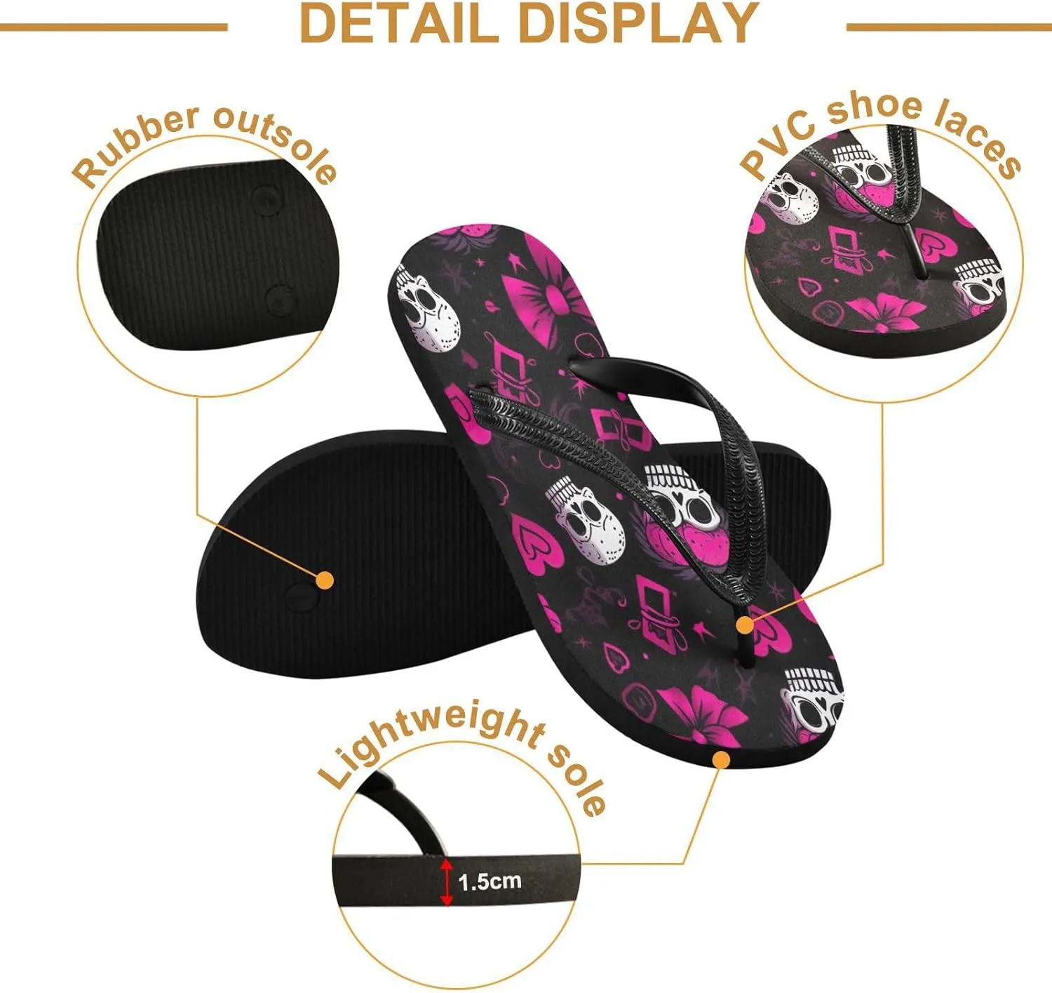 Flip Flop Sandal for Men Women Romantic Skull Summer Thong Sandal Beach Water Shoes,XS
