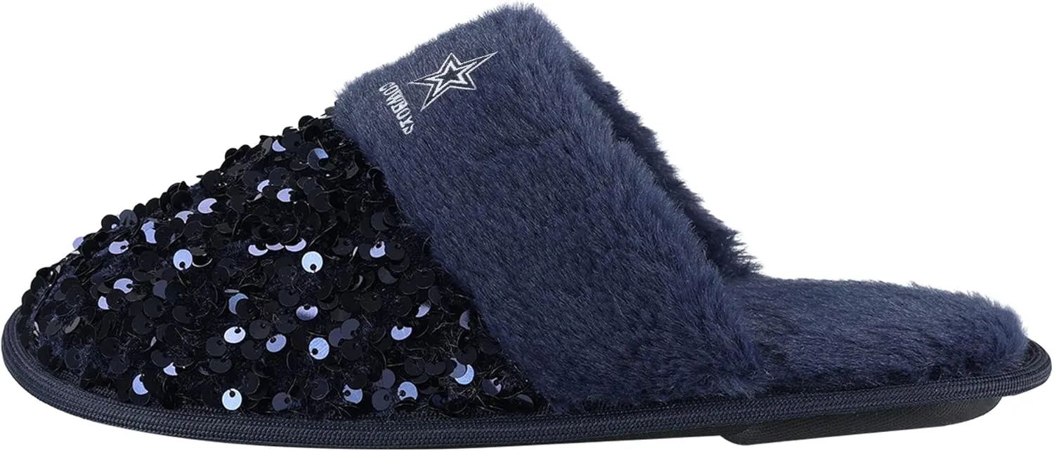 FOCO Women's NFL Team Logo Ladies Sequin Fashion Slippers