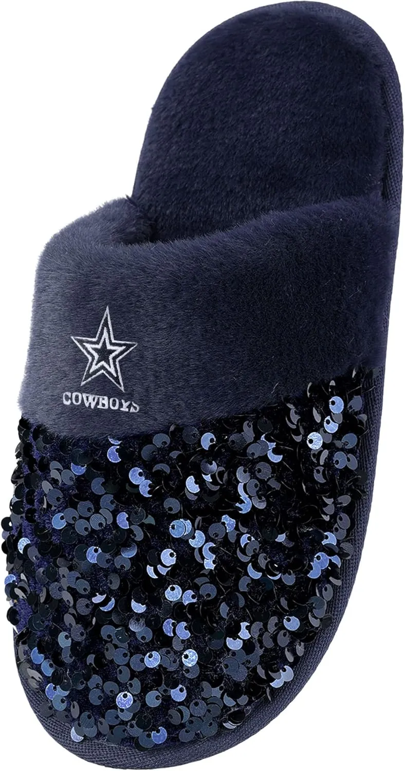 FOCO Women's NFL Team Logo Ladies Sequin Fashion Slippers