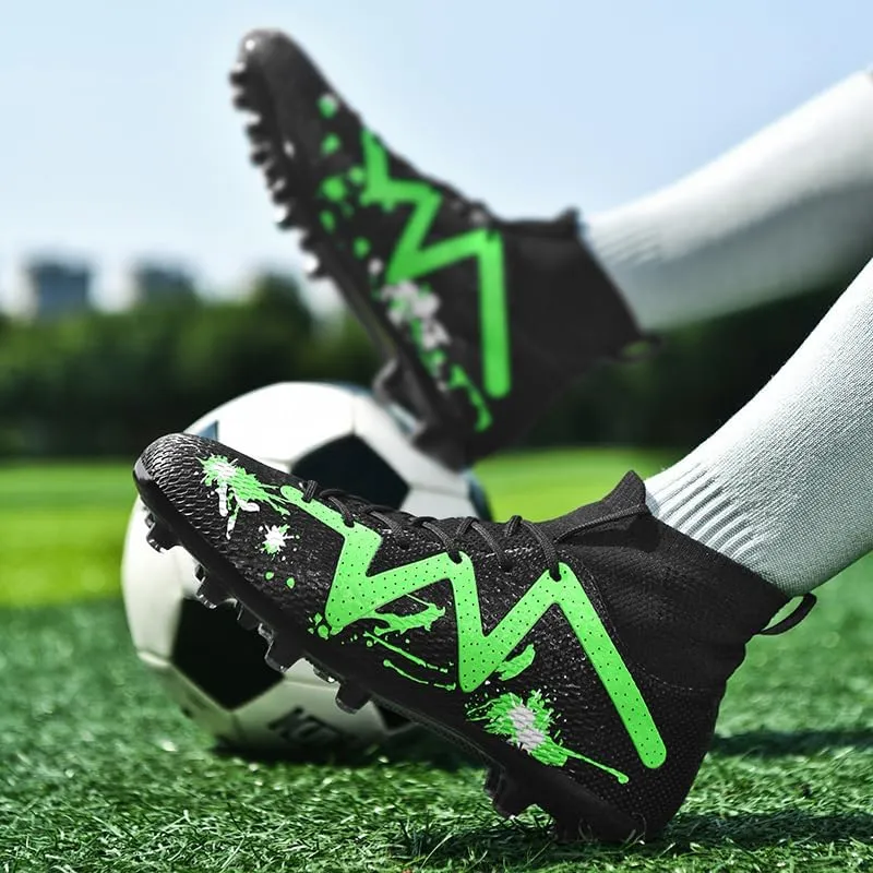 Football Cleats Men, Non-Slip High Top Soccer Shoes Lightweight Shock Resistant Training Boots Sneaker Breathable Professional Turf Shoes Sport Athletic Ground Football Boots Soccer Cleats