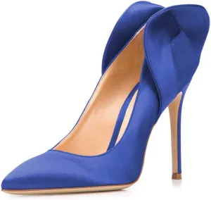 FSJ Women Retro Pointed Toe Slip on Comfort High Thin Heel Satin Pumps Stiletto Dress Office Party Shoes Size 4-15 M US
