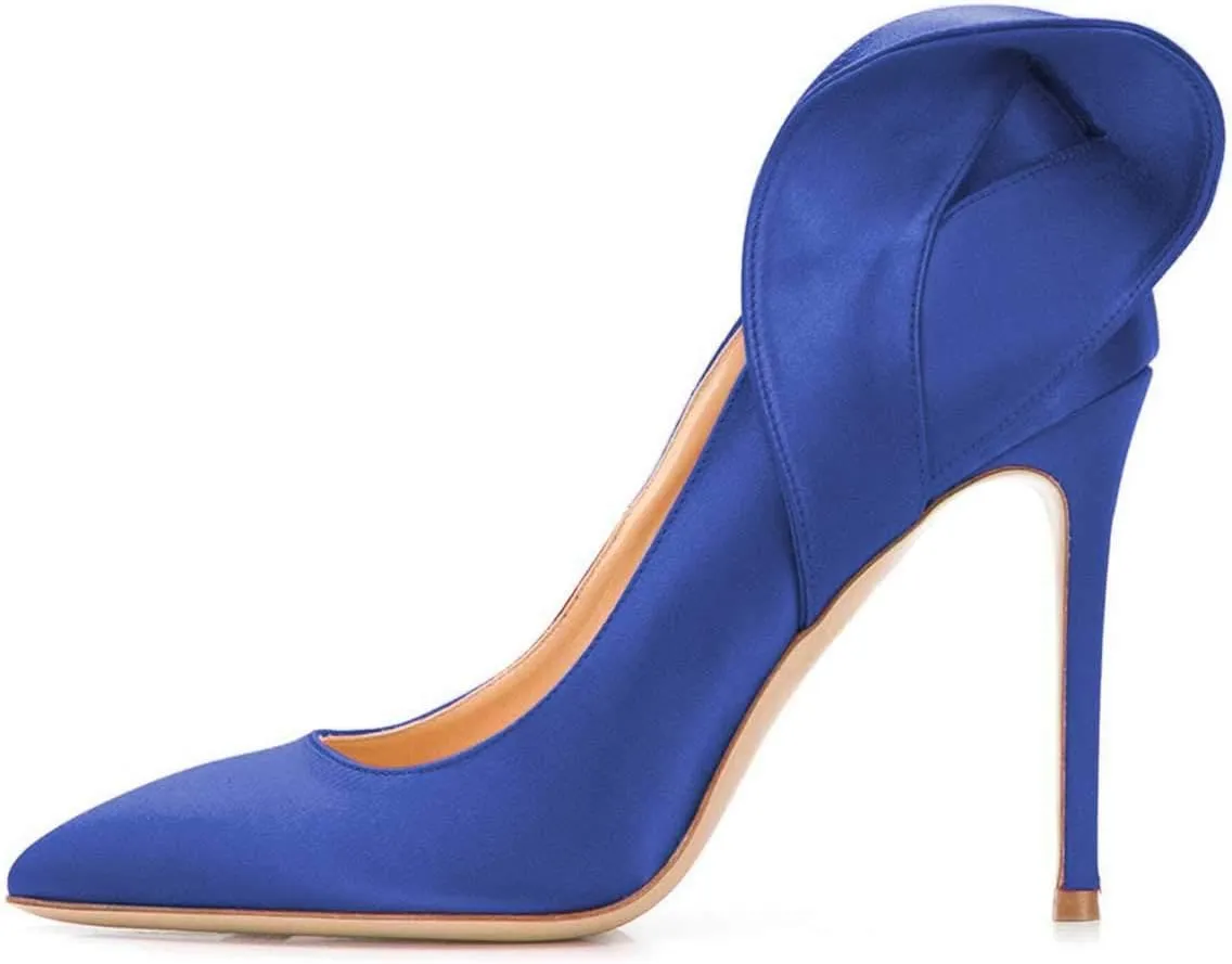 FSJ Women Retro Pointed Toe Slip on Comfort High Thin Heel Satin Pumps Stiletto Dress Office Party Shoes Size 4-15 M US
