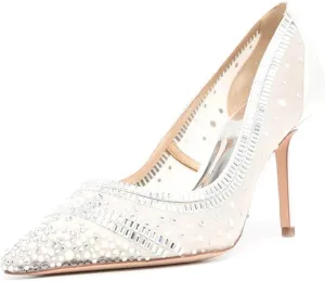 FSJ Women Wedding Rhinestones Mesh Satin High Heel Pumps Pointy Toe Stiletto Slip On Comfort Lace Sequins Bridal Dress Evening Shoes Size 4-15 US