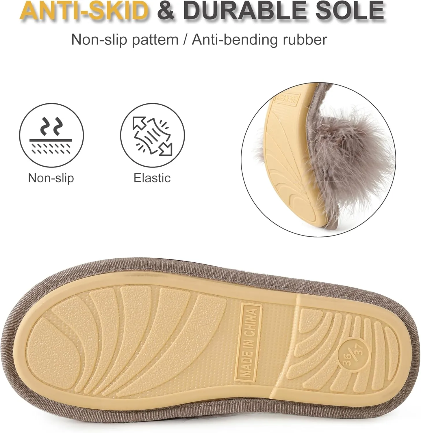 Fur Story Women's Furry Slippers Open Toe Fuzzy Slippers Memory Foam Fluffy House Sandal