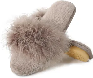 Fur Story Women's Furry Slippers Open Toe Fuzzy Slippers Memory Foam Fluffy House Sandal