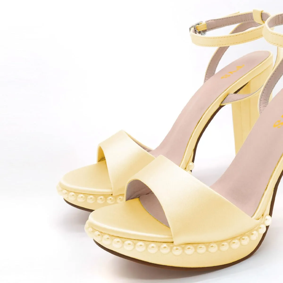 FYS Women's Platform Open Toe Sandals Ankle Strap Chunky Block High Heels Pearl Studded Prom Wedding Shoes Size 4-16 US