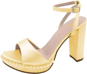 FYS Women's Platform Open Toe Sandals Ankle Strap Chunky Block High Heels Pearl Studded Prom Wedding Shoes Size 4-16 US