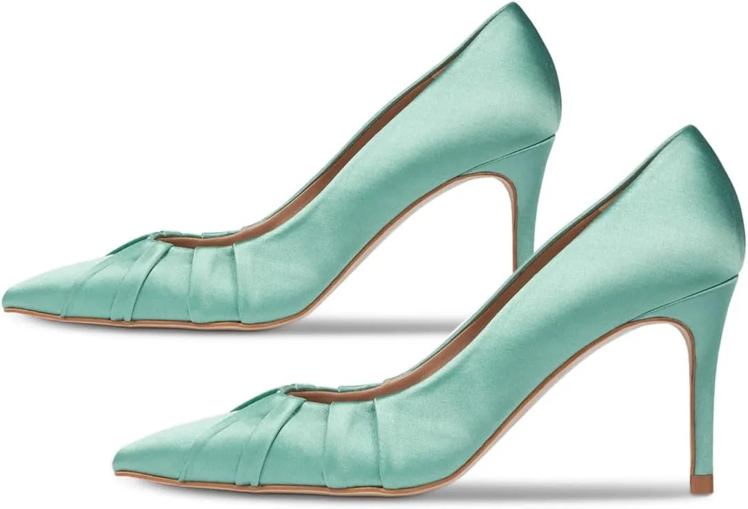 FYS Women's Pointed Toe Folds Pumps Slip on Stiletto High Heels Formal Party Office Evening Shoes Size 4-16 US