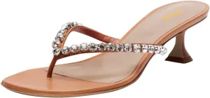 FYS Women's Round Split Toe Mules Kitten Low Heel Flip Flops Rhinestone Studded Fashion Outdoor Slipper Shoes Size 4-16 US