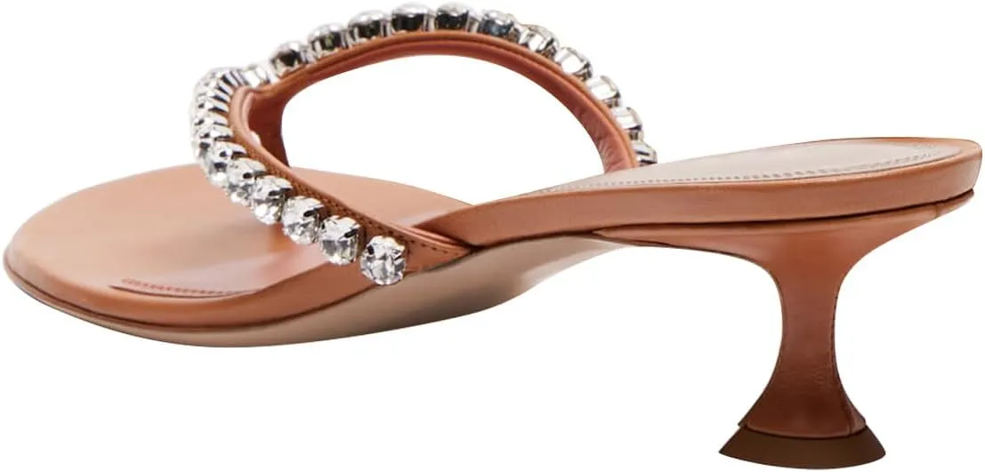 FYS Women's Round Split Toe Mules Kitten Low Heel Flip Flops Rhinestone Studded Fashion Outdoor Slipper Shoes Size 4-16 US