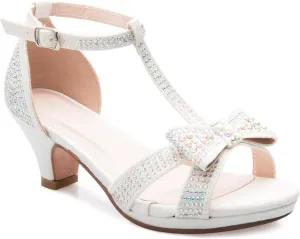 Girl's Glitter Leatherette Open Toe Strappy Ankle T Strap Kitten Heel Sandal (Toddler/Little Girl)