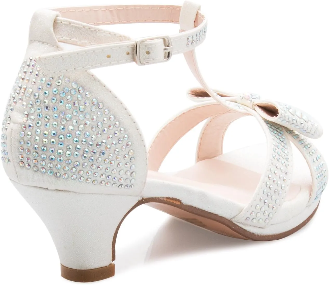Girl's Glitter Leatherette Open Toe Strappy Ankle T Strap Kitten Heel Sandal (Toddler/Little Girl)