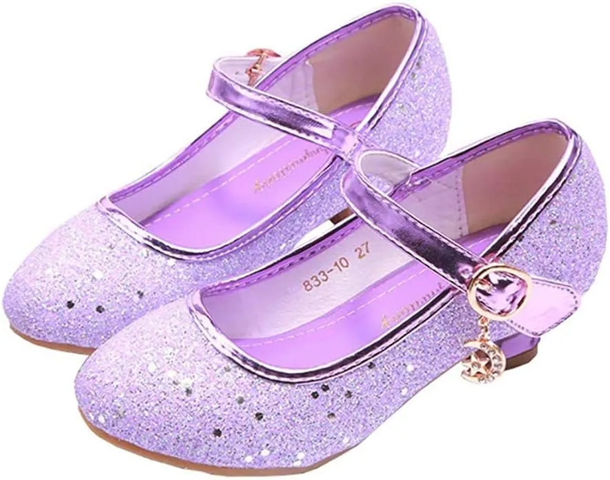 Girls Low Heel Flower Princess Dress Shoes High Heel Mary Jane Sequin Glitter Shoes for Wedding Party for Toddler Little Big Girl