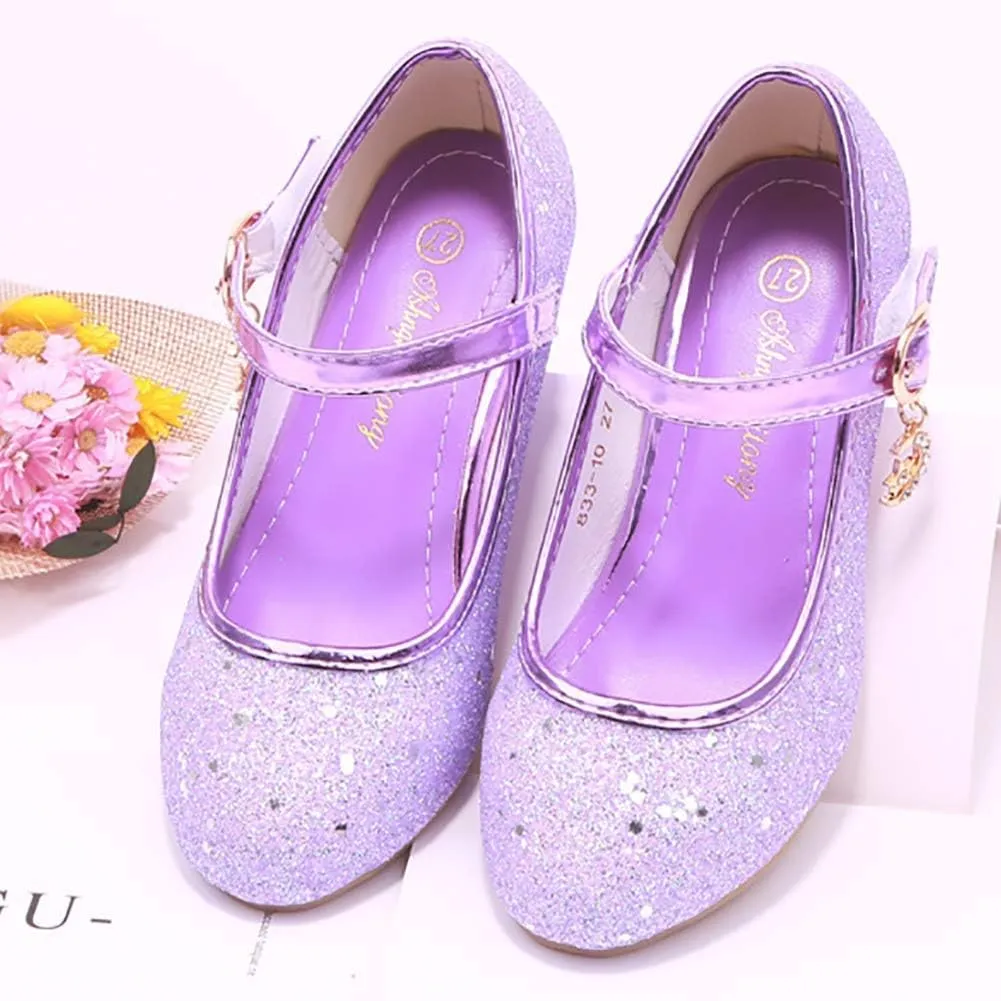 Girls Low Heel Flower Princess Dress Shoes High Heel Mary Jane Sequin Glitter Shoes for Wedding Party for Toddler Little Big Girl