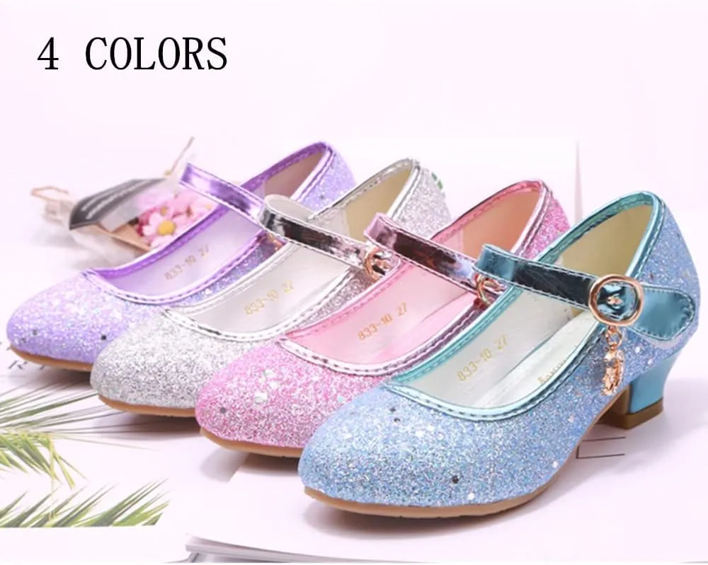 Girls Low Heel Flower Princess Dress Shoes High Heel Mary Jane Sequin Glitter Shoes for Wedding Party for Toddler Little Big Girl