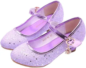 Girls Low Heel Flower Princess Dress Shoes High Heel Mary Jane Sequin Glitter Shoes for Wedding Party for Toddler Little Big Girl