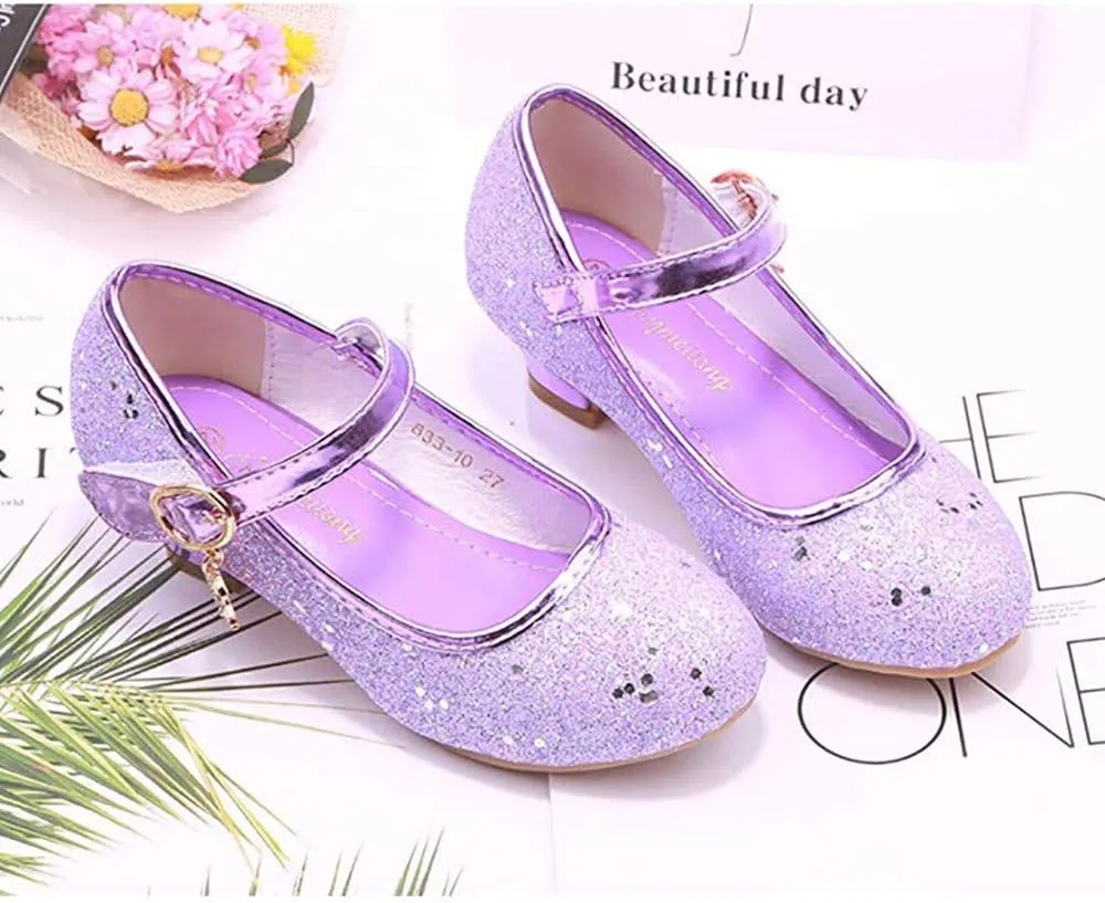 Girls Low Heel Flower Princess Dress Shoes High Heel Mary Jane Sequin Glitter Shoes for Wedding Party for Toddler Little Big Girl