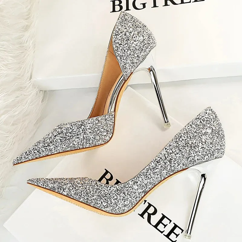 Gold Sliver Woman Pumps Sequin Cloth Wedding Shoes Sexy High Heels