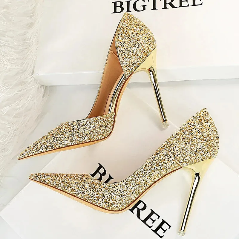 Gold Sliver Woman Pumps Sequin Cloth Wedding Shoes Sexy High Heels