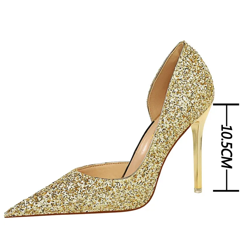 Gold Sliver Woman Pumps Sequin Cloth Wedding Shoes Sexy High Heels