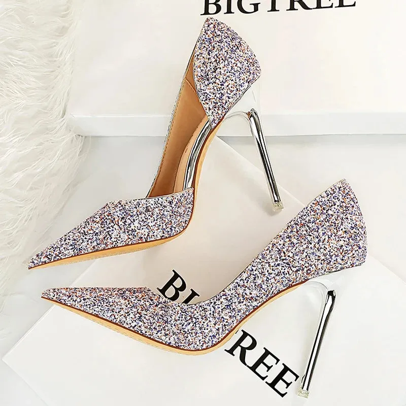 Gold Sliver Woman Pumps Sequin Cloth Wedding Shoes Sexy High Heels