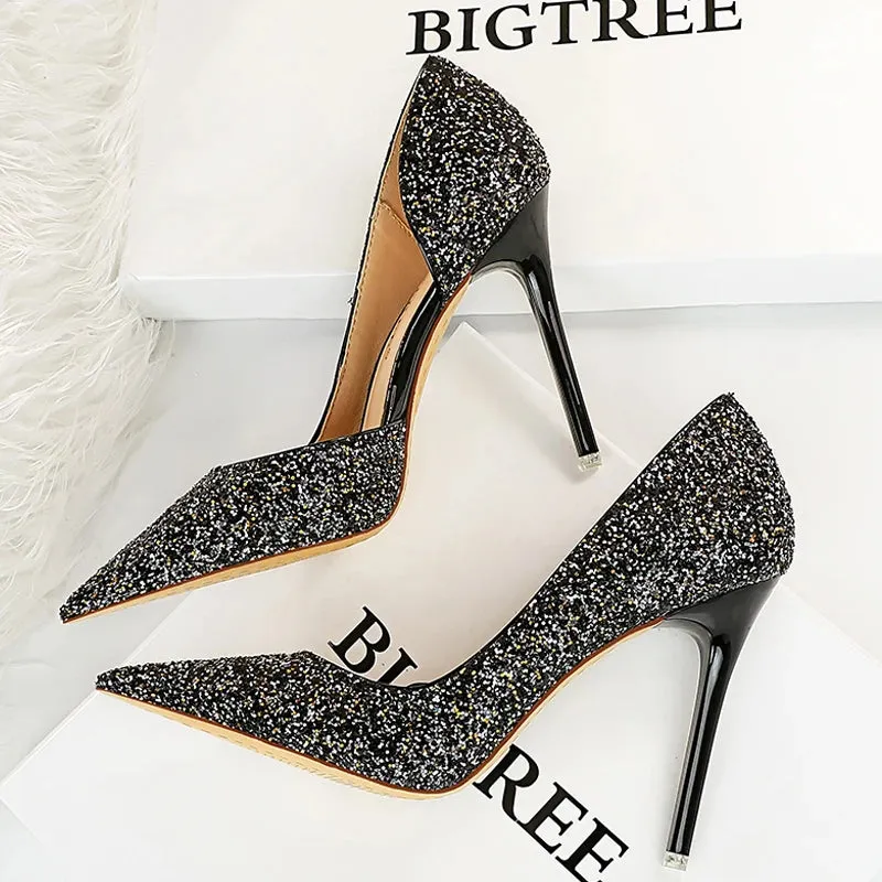 Gold Sliver Woman Pumps Sequin Cloth Wedding Shoes Sexy High Heels
