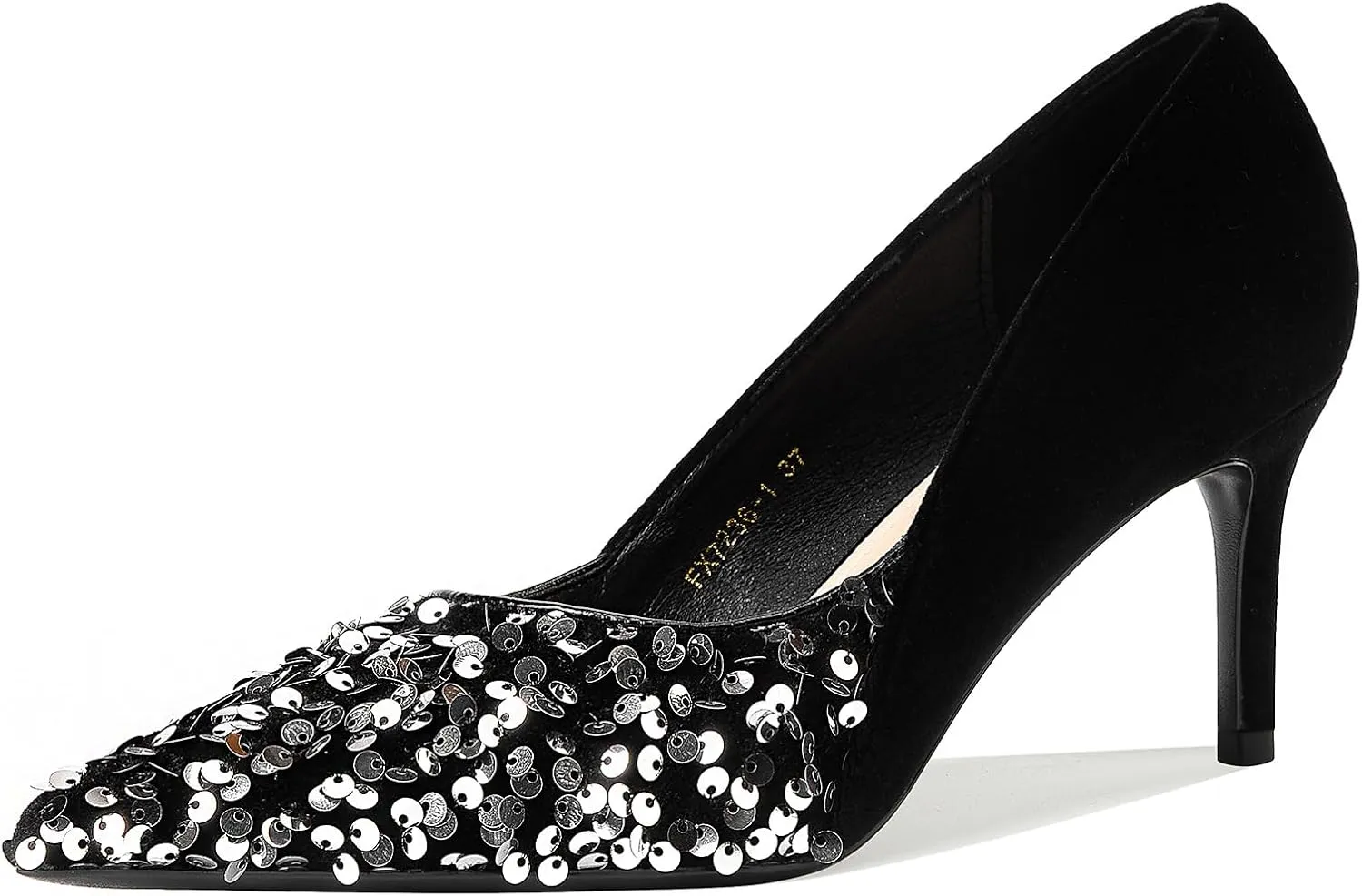 GOSERCE Rhinestone Heels Dressy Women's Stiletto Pointed Toe Pumps Mesh High Heel Pumps Fashion Prom Wedding Evening Party Shoes