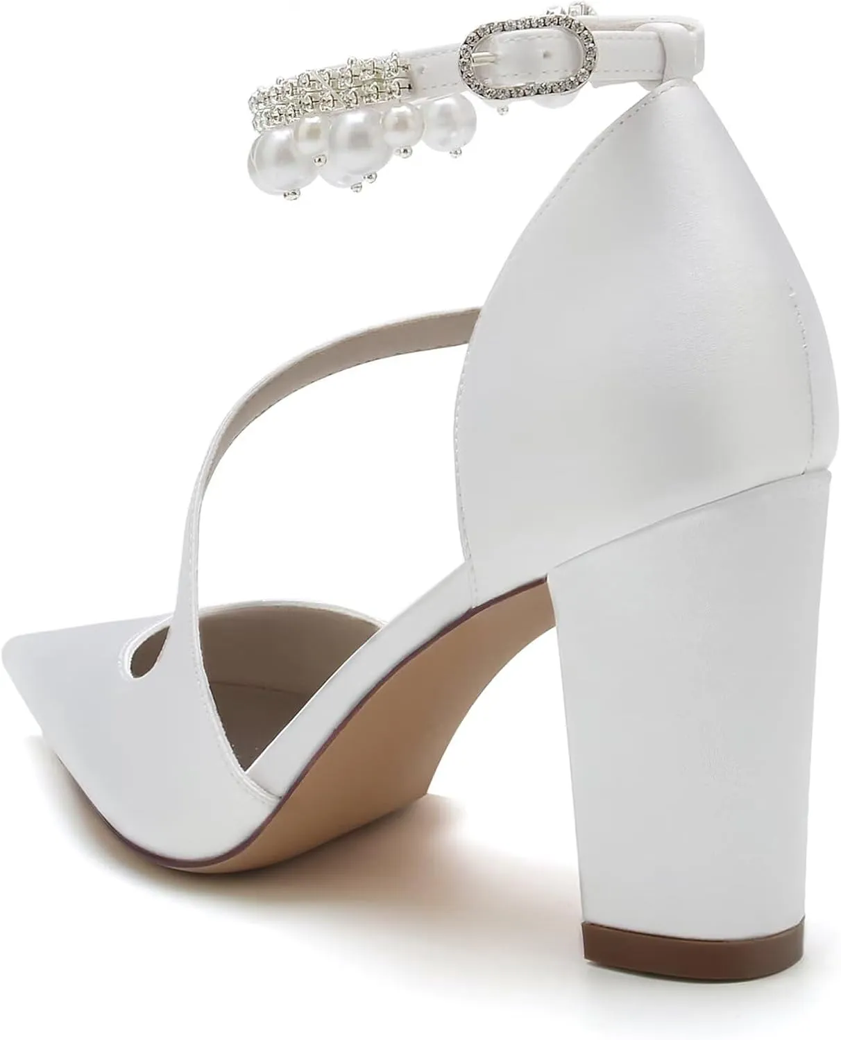 Heels Women Pumps Closed Toe Ankle Strap Pointed Toe Heeled Sandals for Women Bridal Wedding Dress Shoes Prom Evening Party Pumps,8.5CM Chunky Heel