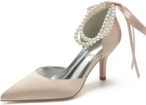 High Heel Wedding Shoes for Bride Closed Toe Pearl Bridal Heels Formal Pumps for Women Evening
