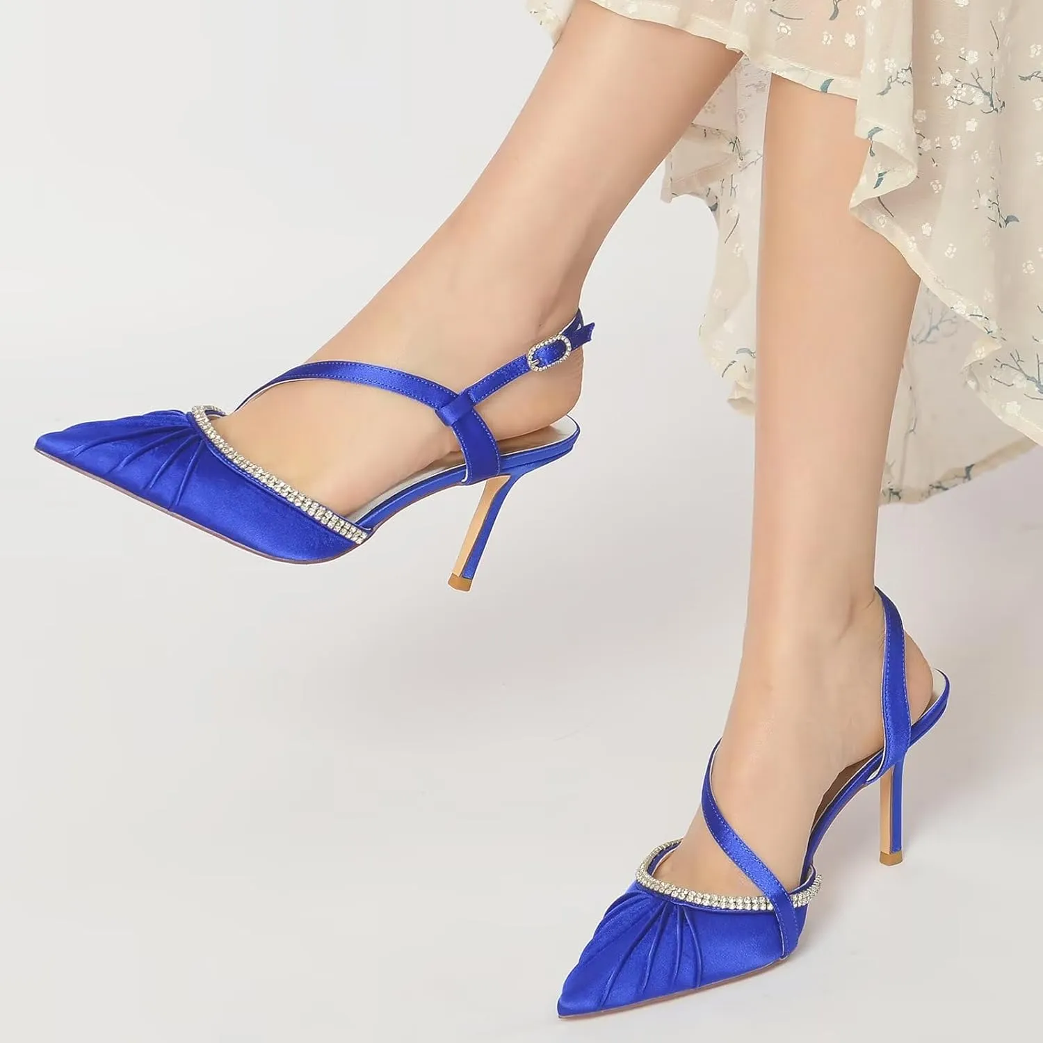 High Heels Pumps Dressy Shoes Women's Pointed Toe Wedding Shoes Ankle Strap Heeled Sandals Stiletto Heels for Bride Bridesmaid