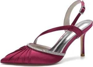 High Heels Pumps Dressy Shoes Women's Pointed Toe Wedding Shoes Ankle Strap Heeled Sandals Stiletto Heels for Bride Bridesmaid