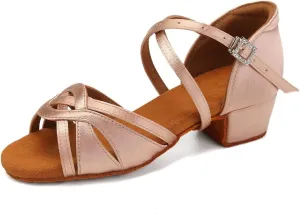 HIPPOSEUS Girls Latin Dance Shoes Silk Satin Ballroom Salsa Dance Practice Performance Shoes Suede Sole