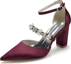 HNVAVQ Women's Court Shoes Closed Toe High Heels Pointed Toe Strappy Rhinestone Elegant Dress Wedding Party Pumps Shoes Satin Bridal Sandals