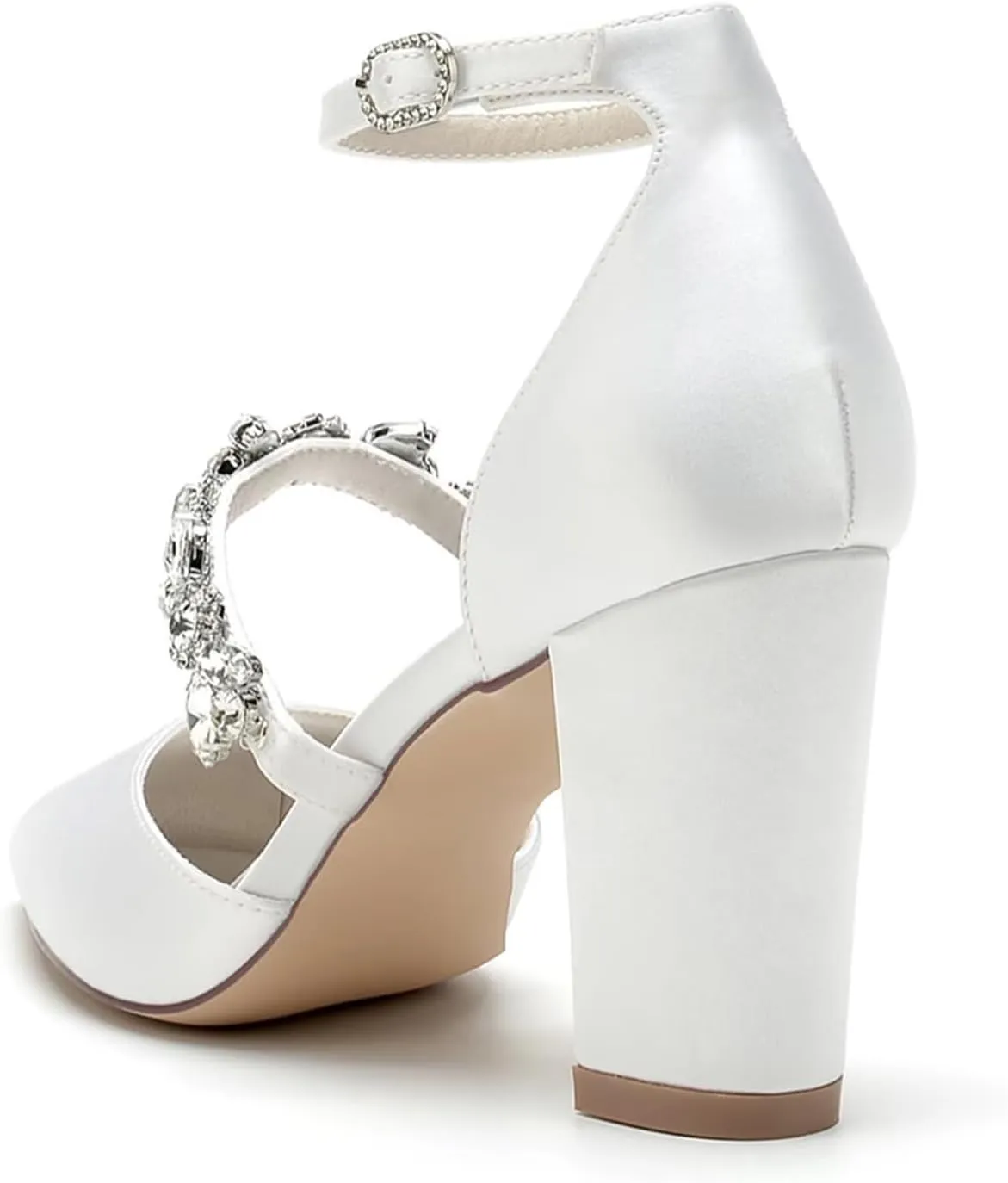 HNVAVQ Women's Court Shoes Closed Toe High Heels Pointed Toe Strappy Rhinestone Elegant Dress Wedding Party Pumps Shoes Satin Bridal Sandals