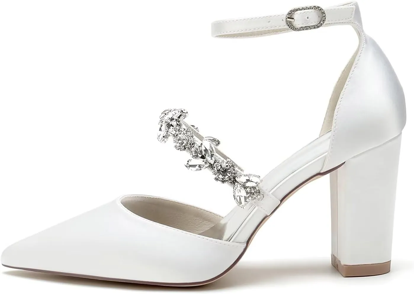 HNVAVQ Women's Court Shoes Closed Toe High Heels Pointed Toe Strappy Rhinestone Elegant Dress Wedding Party Pumps Shoes Satin Bridal Sandals