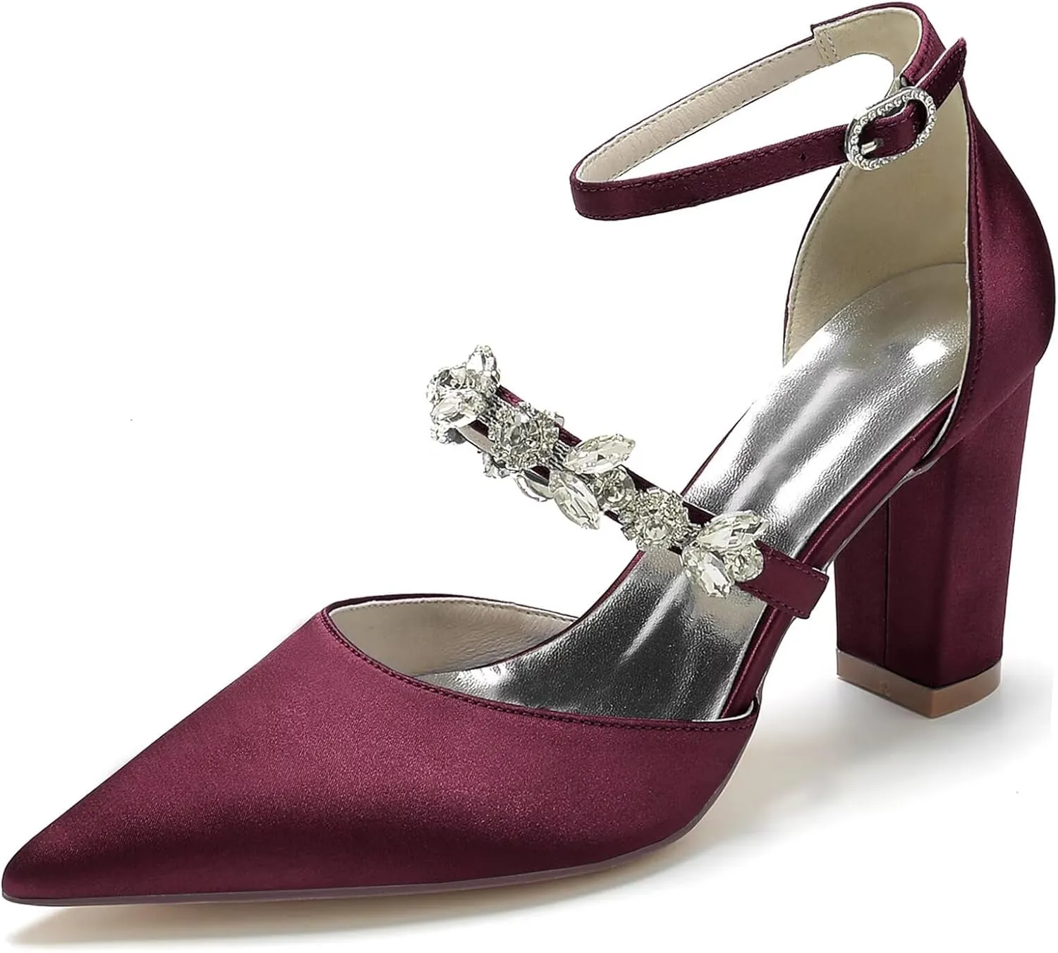 HNVAVQ Women's Court Shoes Closed Toe High Heels Pointed Toe Strappy Rhinestone Elegant Dress Wedding Party Pumps Shoes Satin Bridal Sandals