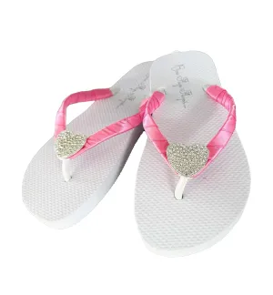 Hot Pink Heart Rhinestone Flip Flops in Flat or Wedge Heel, Customizable, Bridesmaid or Wedding, Beach Vacation
