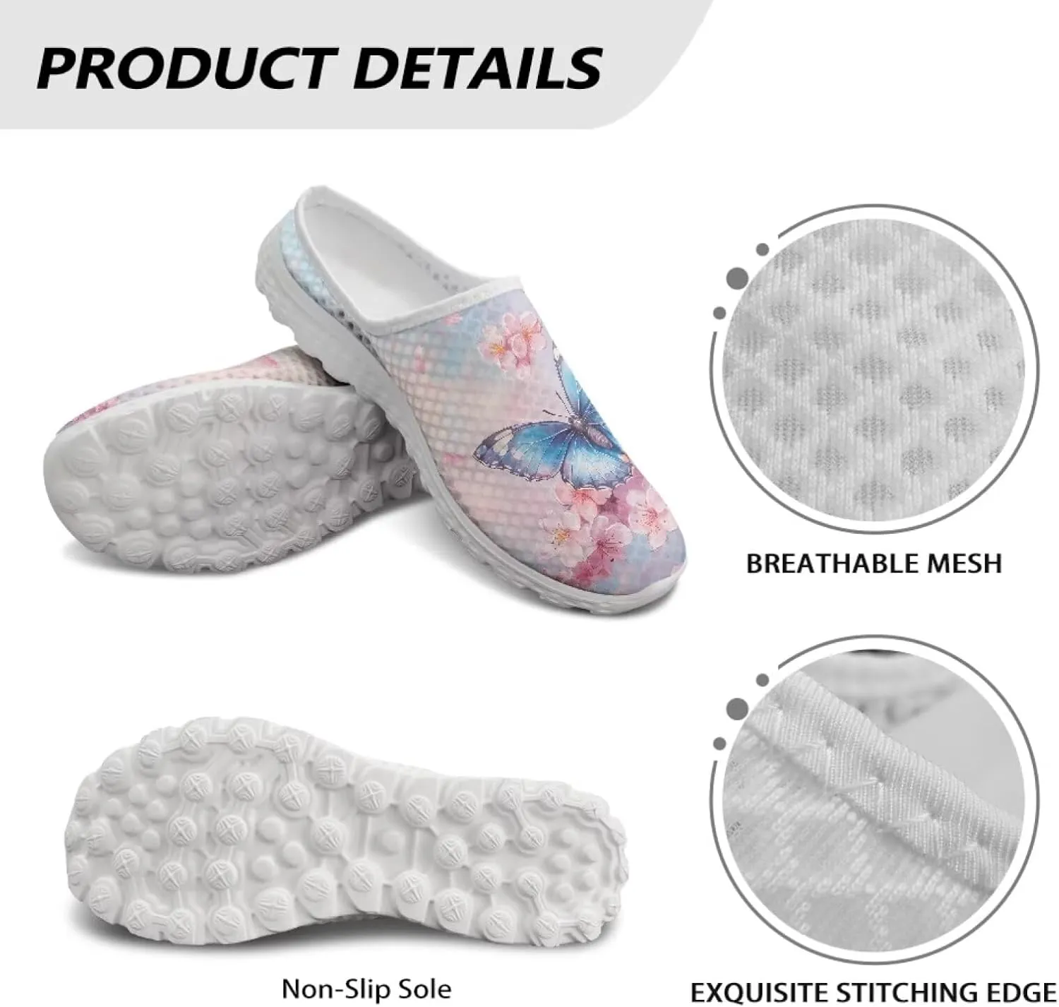 Howilath Butterfly & Dragonfly Mule Tennis Shoes for Women Anti-Slip Mule Sneakers Slip on Tennis Shoes Casual Loafers