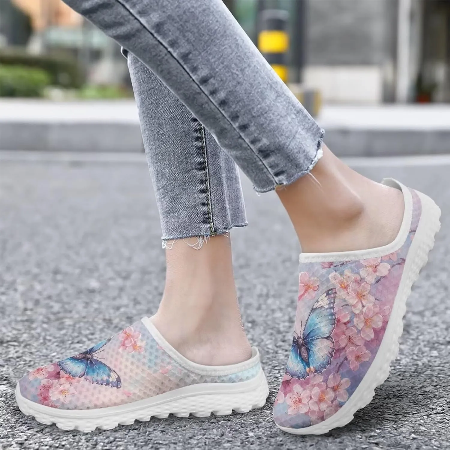 Howilath Butterfly & Dragonfly Mule Tennis Shoes for Women Anti-Slip Mule Sneakers Slip on Tennis Shoes Casual Loafers