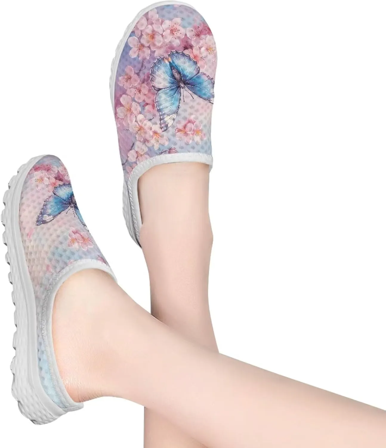 Howilath Butterfly & Dragonfly Mule Tennis Shoes for Women Anti-Slip Mule Sneakers Slip on Tennis Shoes Casual Loafers